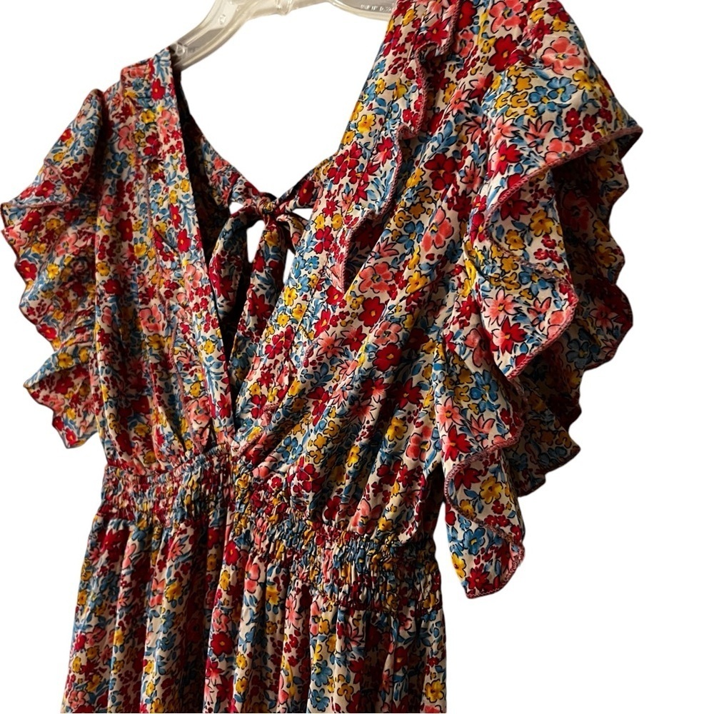 Gold & Silver Paris Ditzy Floral  Flutter Sleeves Smocked Waist Coquette 12 - Picture 5 of 15